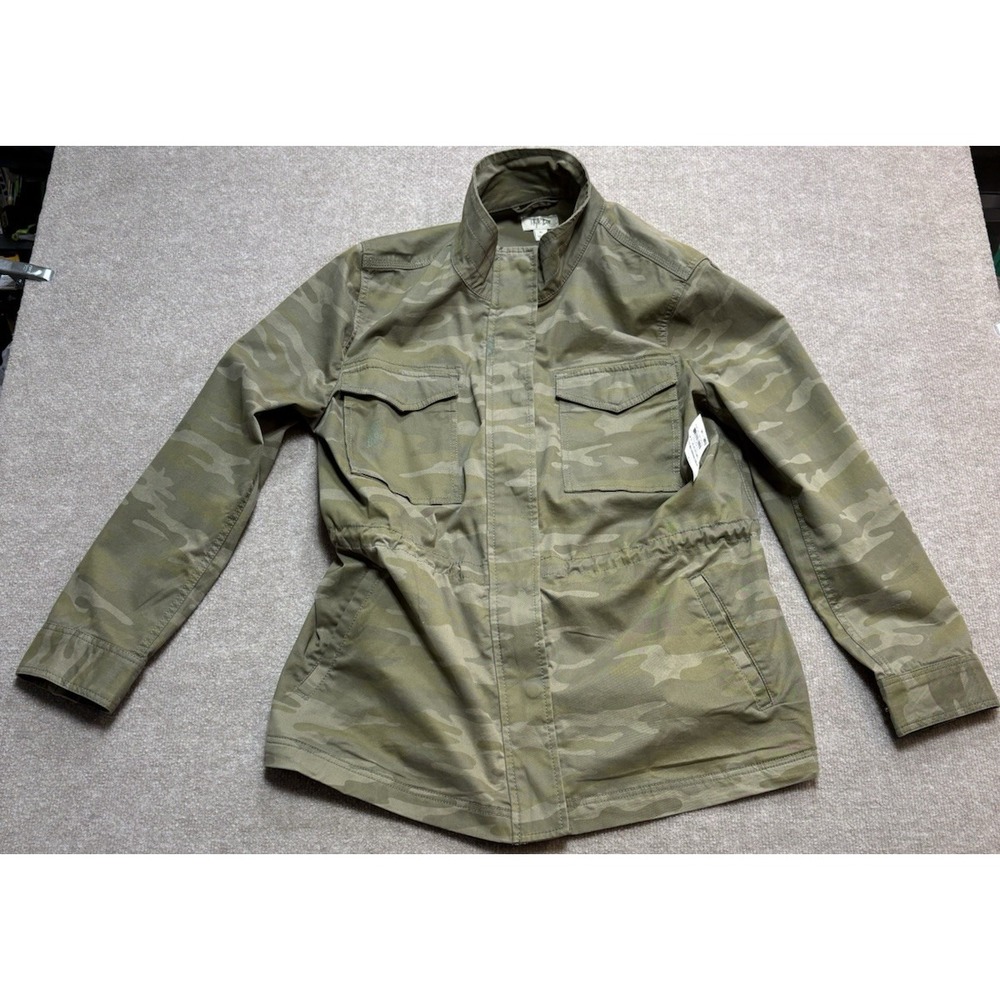 Style & Co Jacket Women's XL Green Denim Camouflage Button Front Military NWT